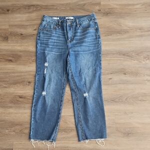Vigoss Straight Leg Cropped Distressed Blue Jeans